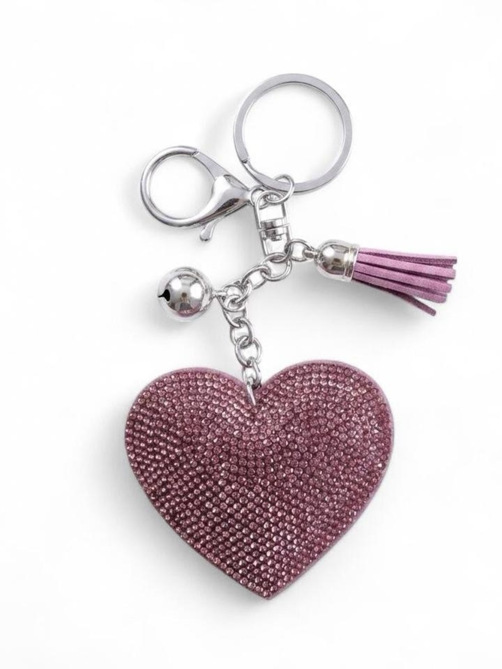 Pink Heart Crystal Tassel Keychain
